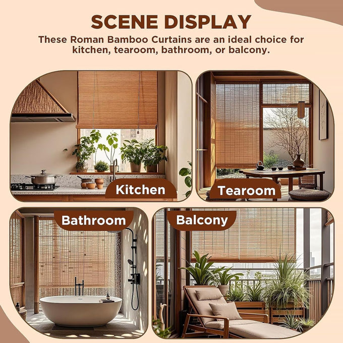 Bamboo Blinds for Interior Windows, 48"W X 63"H Bamboo Roller Shades Indoor