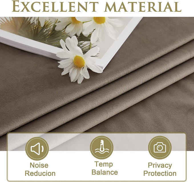 StangH Taupe Velvet Curtains Luxury Extra or Living Room, W52 x L108, 2 Pcs