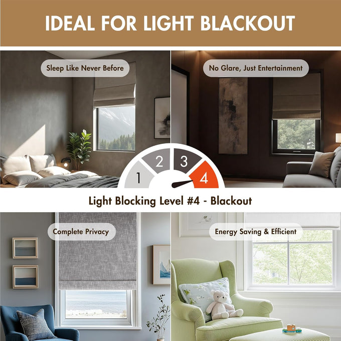 Madison Park Roman Shade, Blackout Blinds Thermal Insulated, 35x64 Linen