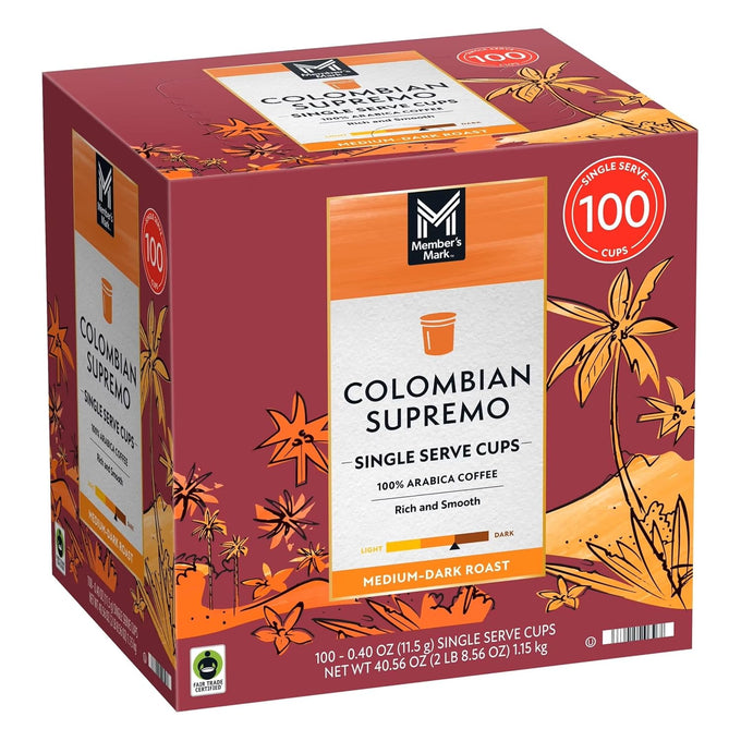 Member's Mark Colombian Supremo Coffee 100 single-serve cups. A1L8