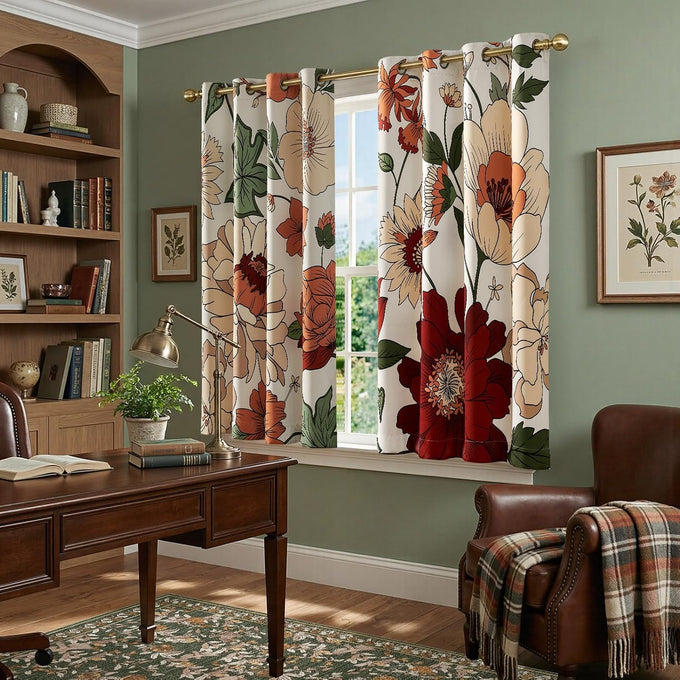 jinchan Beige Boho Floral Blackout Curtains 63 Inch Grommet 2 Panels