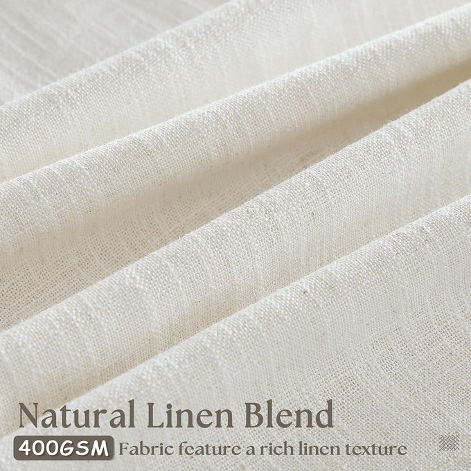 TWODRAPES 90 Inch Pinch Pleated Linen Textured Curtains 2 Panels, Natural