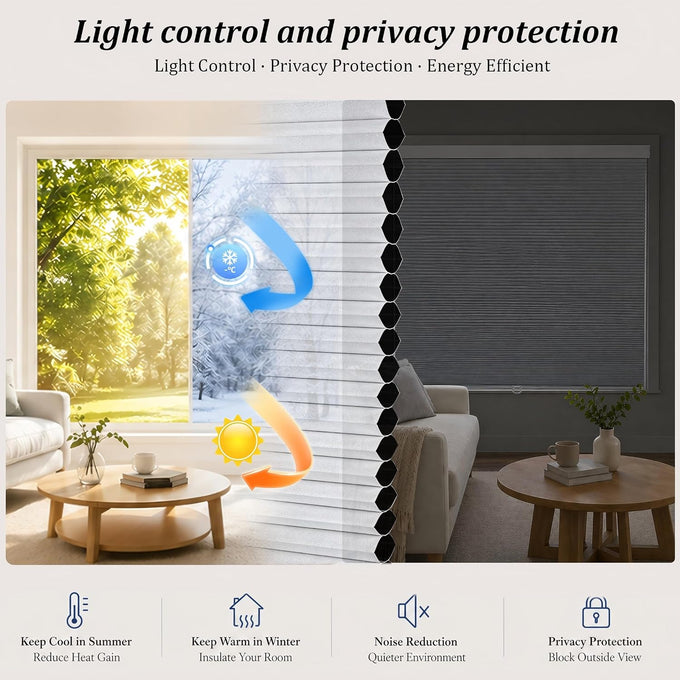No Tools No Drill Cordless Blackout Cellular Shades White, 34" W x 48" H