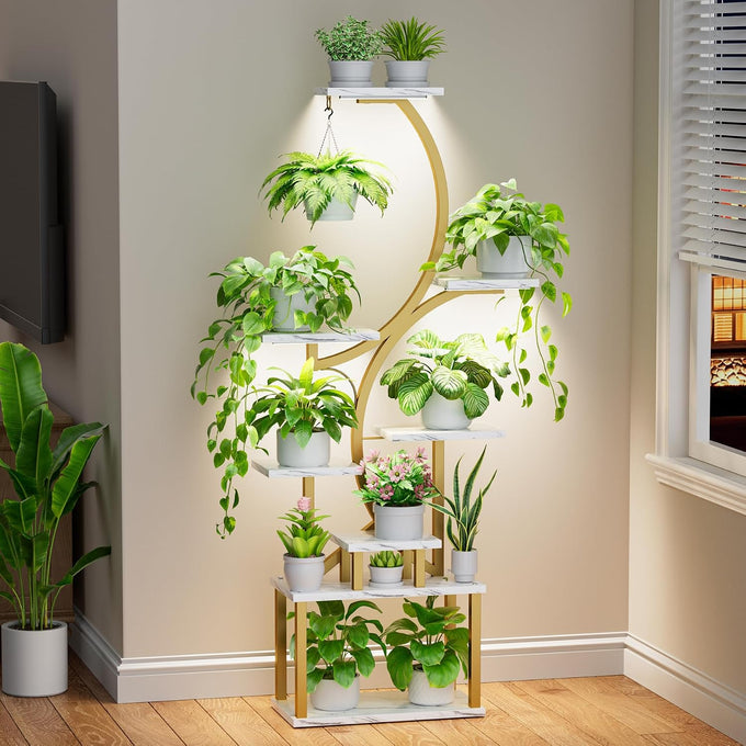 BACEKOLL Plant Stand Indoor with Grow Light, 8 Tier Corner Plant Shelf Tall