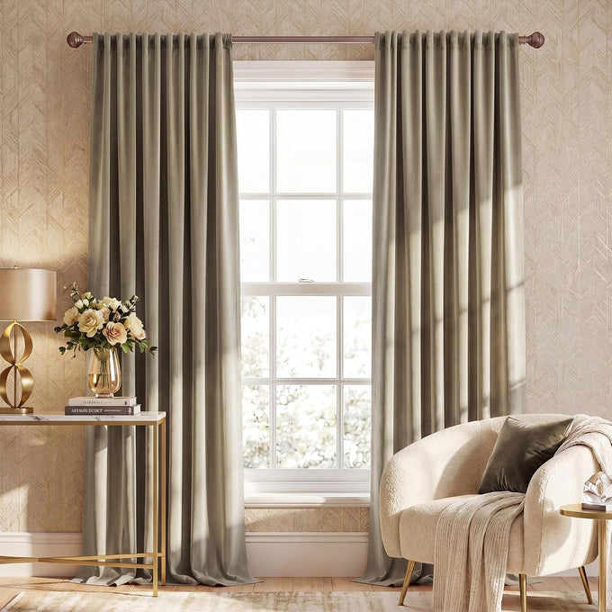 NICETOWN Gold Brown Velvet Curtains for Living Room, 2 Panels, W52 x L144