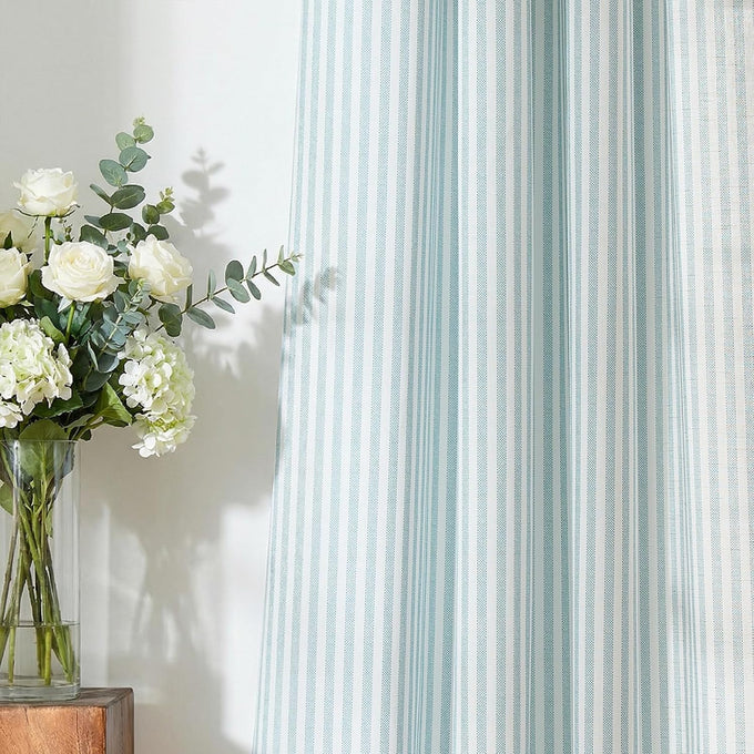 jinchan Linen Curtains 84" Charcoal Grey Stripe on Beige Back Tab 4 Panels