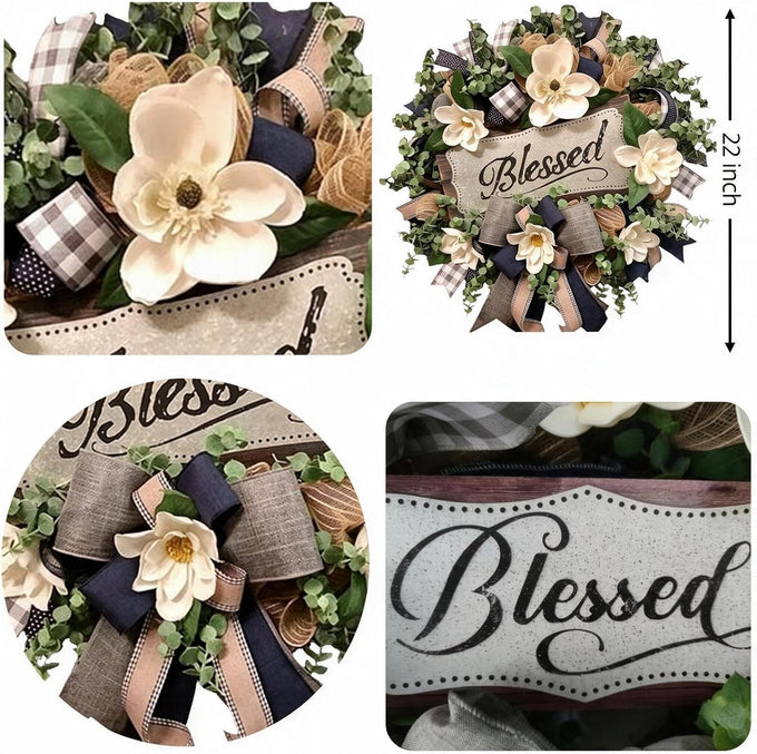 Spring Summer Wreath for Front Door,Farmhouse White Floral Porch Decor