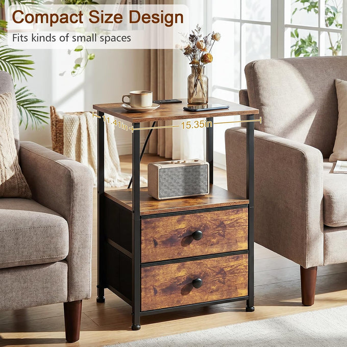 LOAKEKEL Nightstands Set of 2, Night Stand with Charging Station