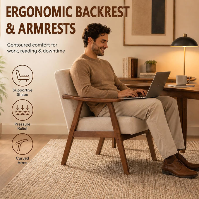 Anwick Mid-Century Accent Chair,Modern Living Room Chairs with Solid Wood Frame,Comfy Velvet Armchair Lounge Reading Chairs for Bedroom Office Small Spaces (Beige)
