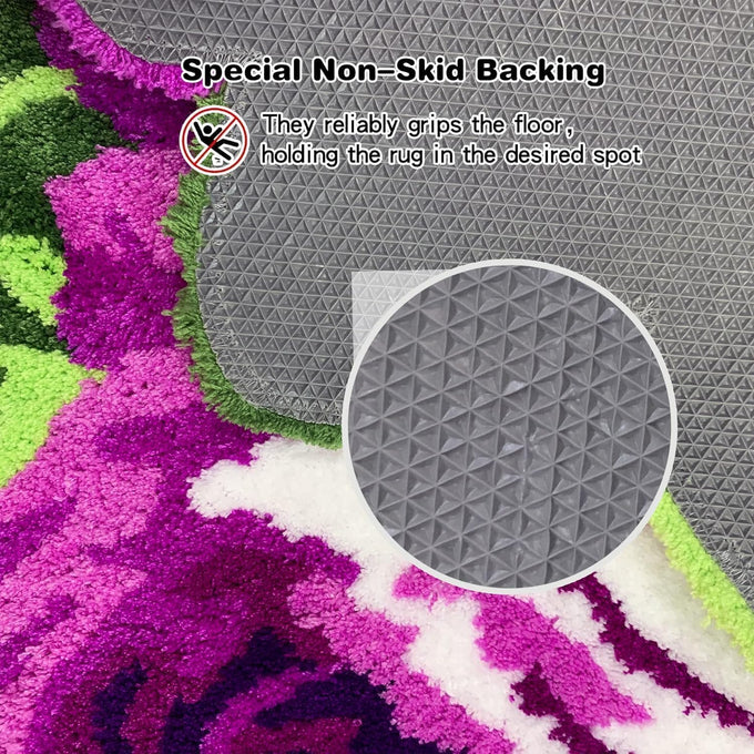 ABREEZE 4 Rose Rug Floor Runner Handmade Rug Purple Floral Mats Anti-Slip(Non-Slip) Modern Carpet Washable Floor Mats for Bedroom/Sofa/Bathroom (4 Roses Runner, Purple)