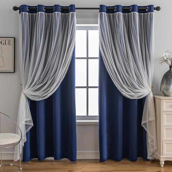 Anytime Double Layer Blackout Curtains 2 Panels，52Wx108L，Cream