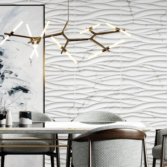 STICKGOO Wave 3D Wall Panels, White Marble, 19.7" x 19.7"