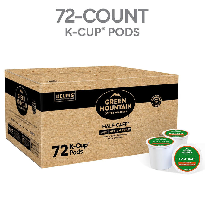Green Mountain Coffee Roasters Half Caff Keurig Single-Serve K-Cup pods, Medium Roast Coffee, 72 Count