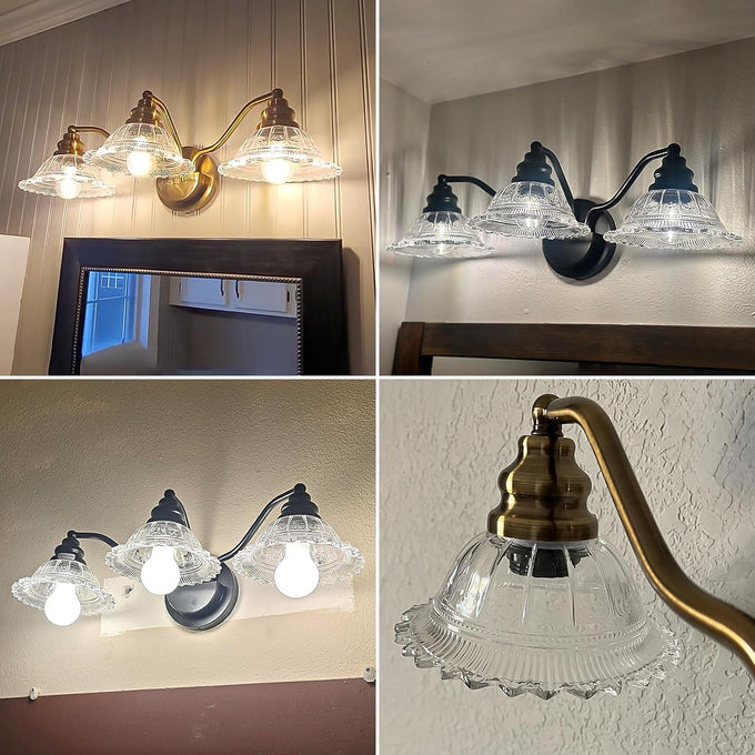 Redluck 3-Light Vintage Bathroom Light Fixtures, Vanity Lights Brass Gold
