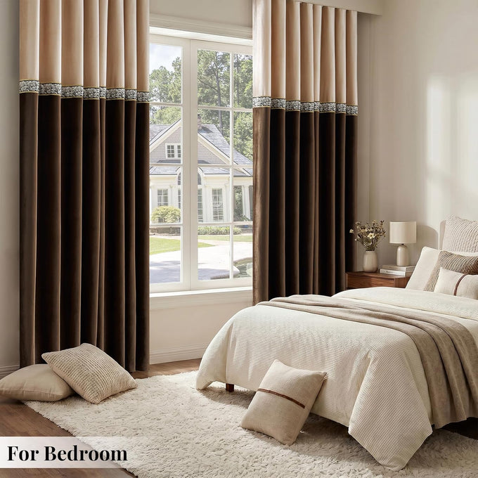 GIGIZAZA Velvet Curtains 96 Inch for Living Room 2 Panels Champagne Brown