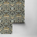 Acanthus Floral Vintage Prepasted Wallpaper (Charocal & Goldenrod)