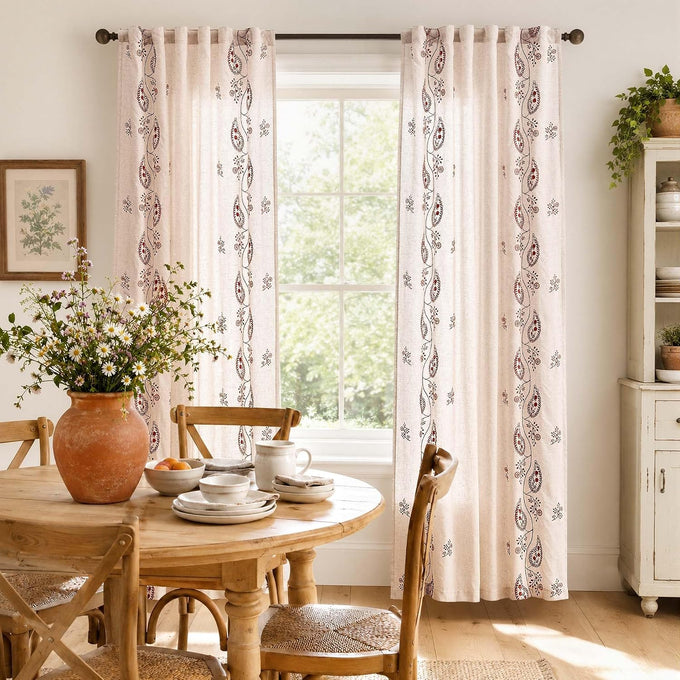 jinchan Linen Curtains 96 Inch Terracotta Floral Drapes Back Tab 2 Panels