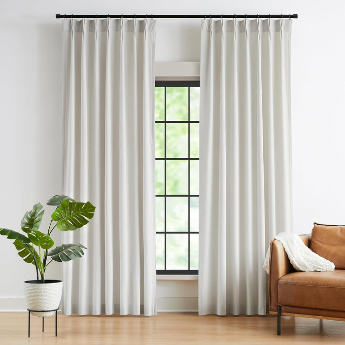 Kayne Studio Grayish White Velvet Pinch Pleated Back Tab Curtains 112 Inch