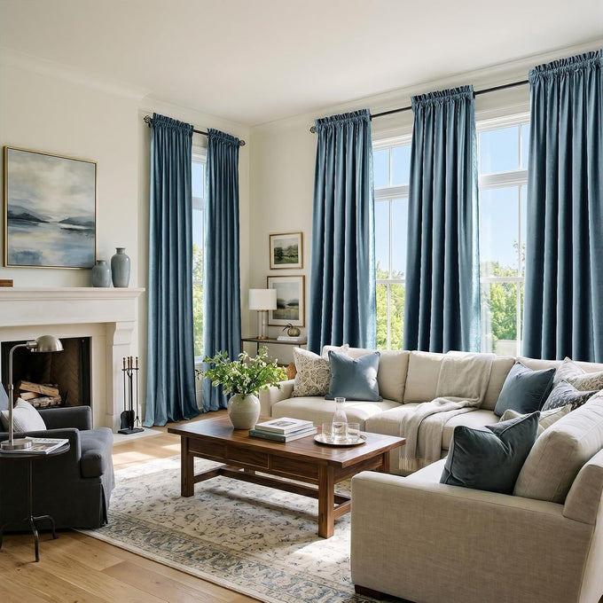 Stone Blue Velvet Curtains 120 inches for Living Room Luxury Room Darkening Grayish Blue Curtain Elegant Bedroom Thermal Insulated Modern Heavy Soft Soundproof Rod Pocket Window Drapes Set of 2 Panel