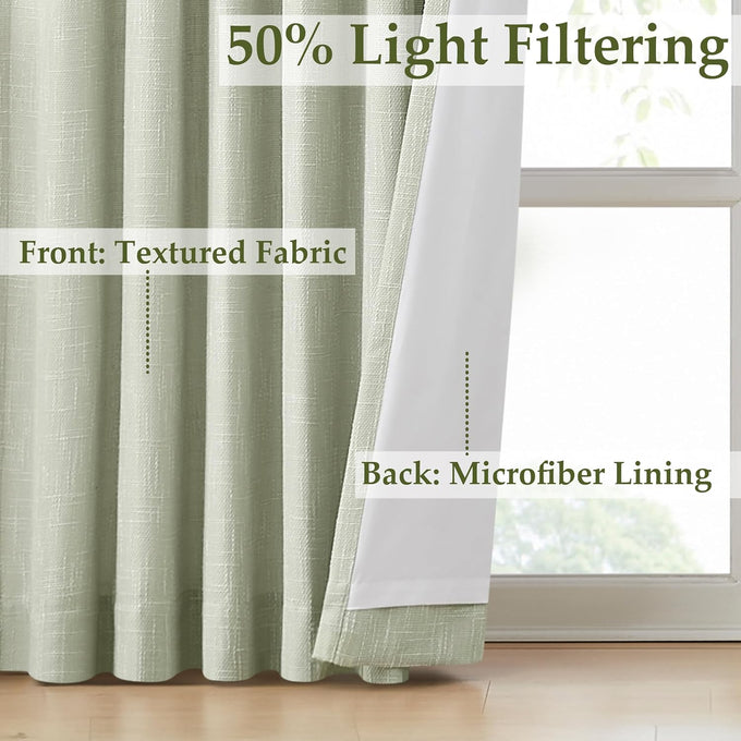 WEST LAKE Soft Green Pinch Pleated Light Filtering Curtains 90 Inches Long