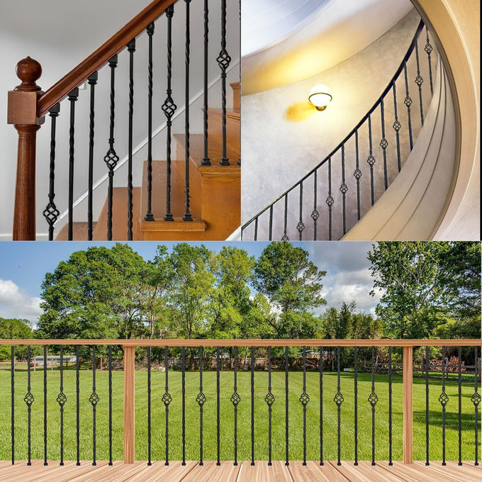 16 Pack Iron Balusters for Staircase Interior W/ 32 Pack Baluster Shoes, 1/2" x 44" Wrought Iron Baluster Stair Balusters,Hollow Metal Balusters Stair Spindles for Staircase Decks Balusters Indoor