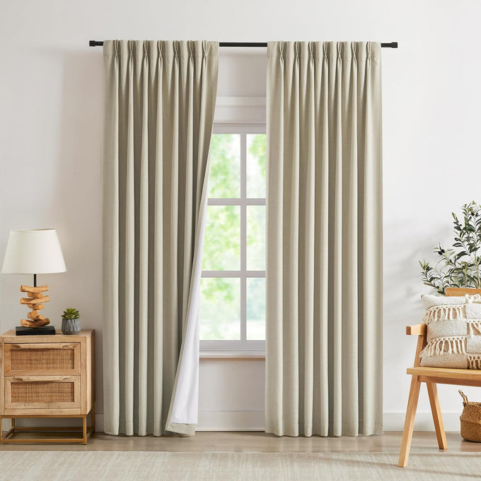 Kayne Studio Sand Linen Blend Pinch Pleated Full Blackout Curtains 108 Inch