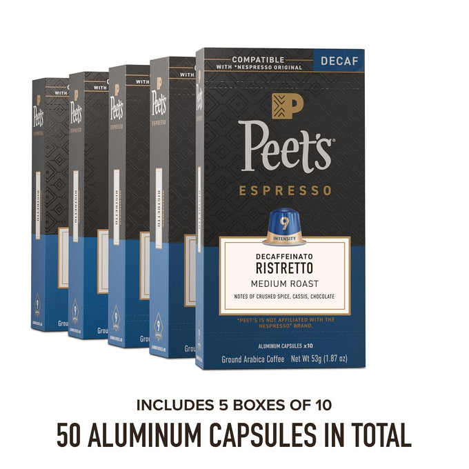 Peet's Coffee Espresso Capsules, Medium Roast, Decaffeinato Ristretto, 50CT