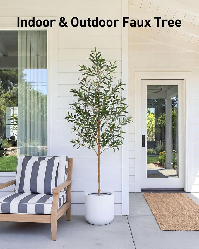 FLOWORLD 6FT Olive Trees Artificial Indoor, Tall Fake Olive Tree (72in) with Realistic Leaves and Olives, Sturdy Weighted Base,Large Faux Plants for Home Office, Living Room, Outdoor