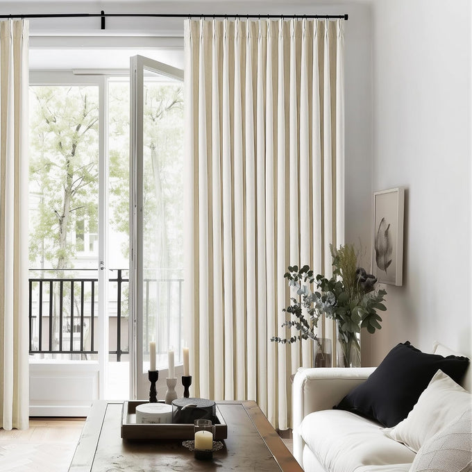 Cream Beige Linen Black Out 96 Inch Curtains for Bedroom Windows 2 Panels
