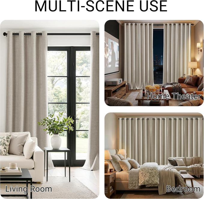 ChrisDowa Linen Drapes for Bedroom & Living Room 100% Blackout Curtains 96"