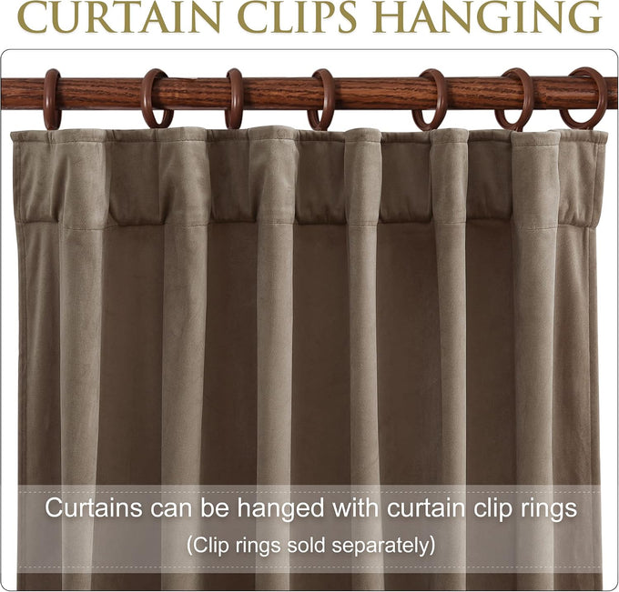 StangH Taupe Velvet Curtains Luxury Extra or Living Room, W52 x L108, 2 Pcs