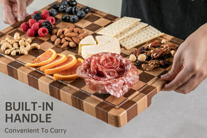 THETCHRY Cutting Boards for Kitchen, Checkered Walnut Wooden Cutting Board