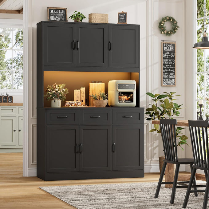 HOSTACK Kitchen Pantry Storage Cabinet, Tall Kitchen Hutch Cabinet, Black