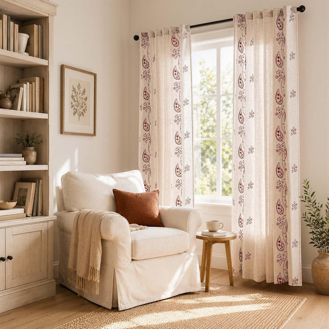 jinchan Linen Curtains 96 Inch Terracotta Floral Drapes Back Tab 2 Panels