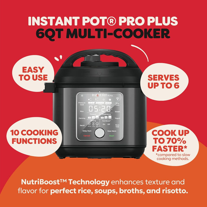Instant Pot Pro Plus 6 Qt 10-in-1 Electric Pressure Cooker, Black