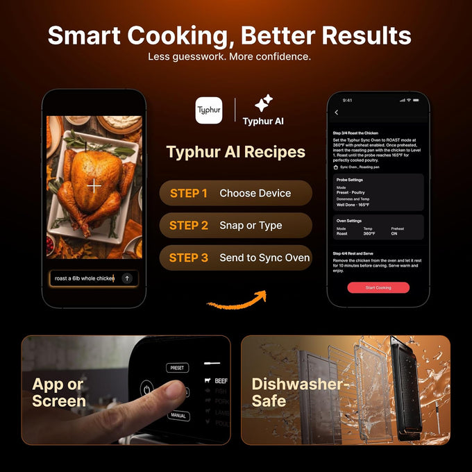 Typhur Sync Air Fryer Oven with Wireless Meat Thermometer Probe, AI Recipes
