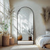 Delma Arched Full Length Mirror with Stand, Black Floor Mirror
