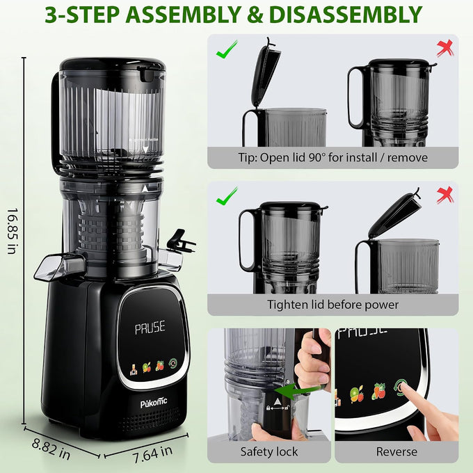 Pukomc Cold Press Juicer with Smart Display and Brushless Motor