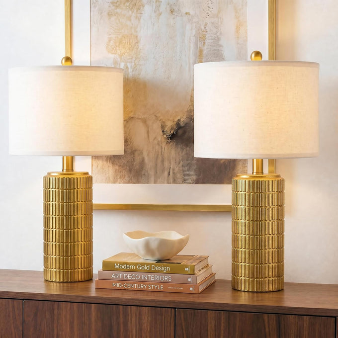 PoKat 23" Modern Ceramic Table Lamp Set of 2 for Living Room Bedroom, White