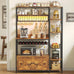 IRONCK Bakers Rack with Cabinet and LED Light, Coffee Bar Cabinet, Brown