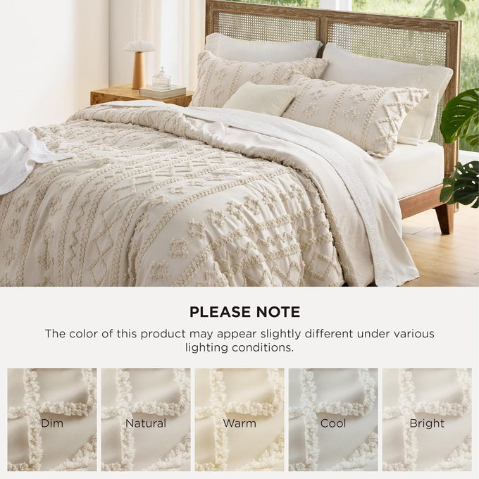Bedsure Tufted Boho Comforter Set Queen, Bedroom Decor Bedding Set Beige