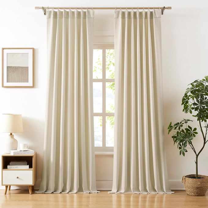 WEST LAKE 120 Inches Long Bailey Natural Pinch Pleated Semi Sheer Curtains