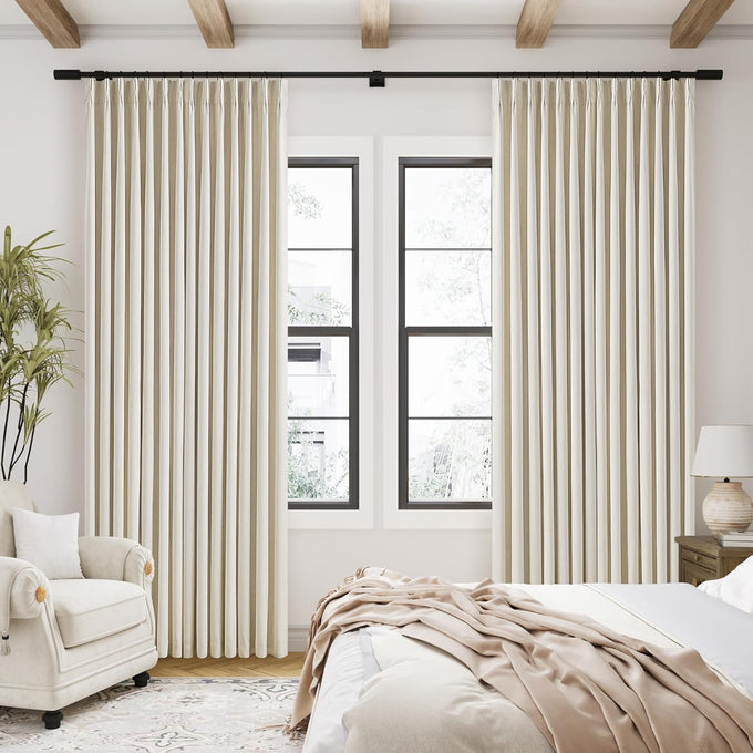 Cream Beige Linen Black Out 96 Inch Curtains for Bedroom Windows 2 Panels