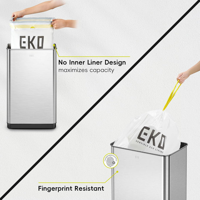 EKO Mirage-T 50 Liter / 13.2 Gallon Touchless Rectangular Motion Sensor Trash Can or Recycling Bin, Brushed Stainless Steel Finish