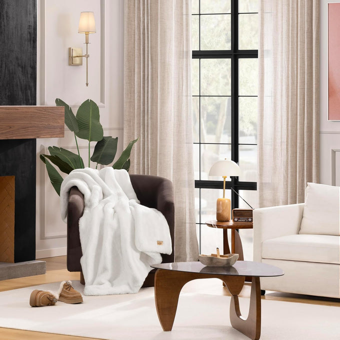 UGG Euphoria Throw Blanket, Plush Faux Fur Blanket, 50" x 70", White Snow