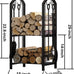Fire Beauty Wrought Iron Firewood Log Rack with 4 Pcs Fireplace Tools Black