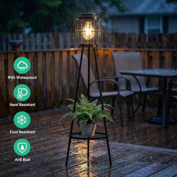 VISFLAIR 2 Pack Solar Lights with Plant Stand, Outdoor Floor Lamp, Waterproof Solar LED Edison Bulb Floor Lamps for Patio Porch Deck Yard Garden Decor