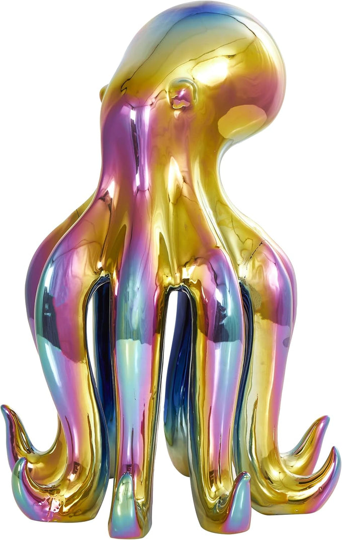 Deco 79 Glass Octopus Decorative Sculpture Cute Ombre Home Decor Statue with Curved Tentacles, Accent Figurine 9" x 9" x 8", Dark Blue
