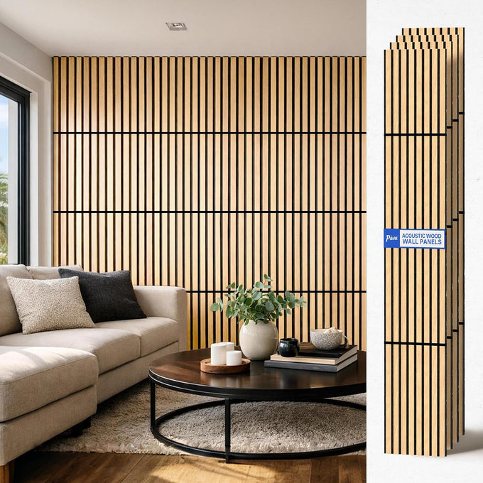 PIWA Acoustic Wall Panels 47"x12" 4 Pack, Wood Slat MDF Core, Matte Black