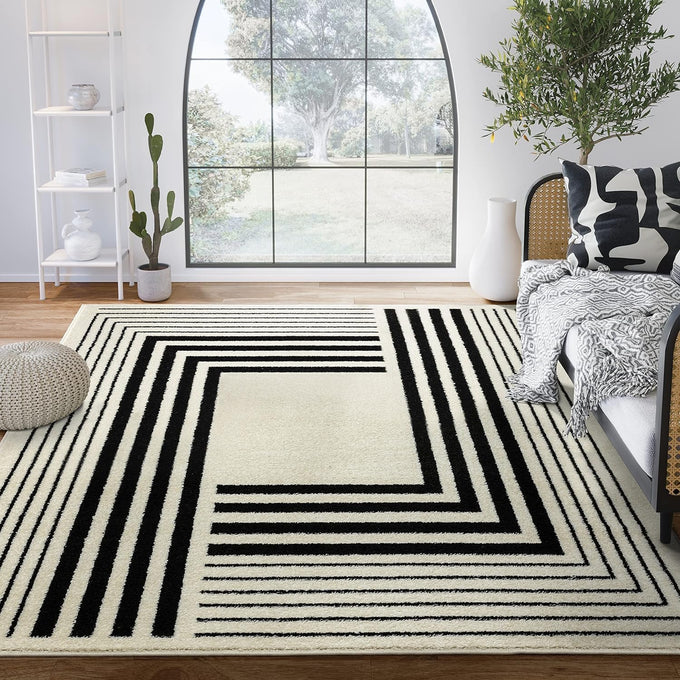 Abani Grey & Gold Metallic Contemporary Ribbon 4' x 6' Area Rug, Rugs Swirl Design Neutral Non-Shed Bedroom Rug
